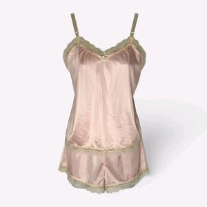 Vintage Petal Pink Lingerie 2-piece Sz M Lace Cami Tank Cheeky Short Sexy Girly